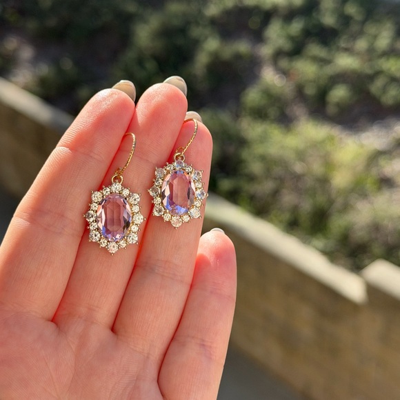 Princess Pink Halo Earrings • Oval Sparkle Drops - Picture 3 of 6